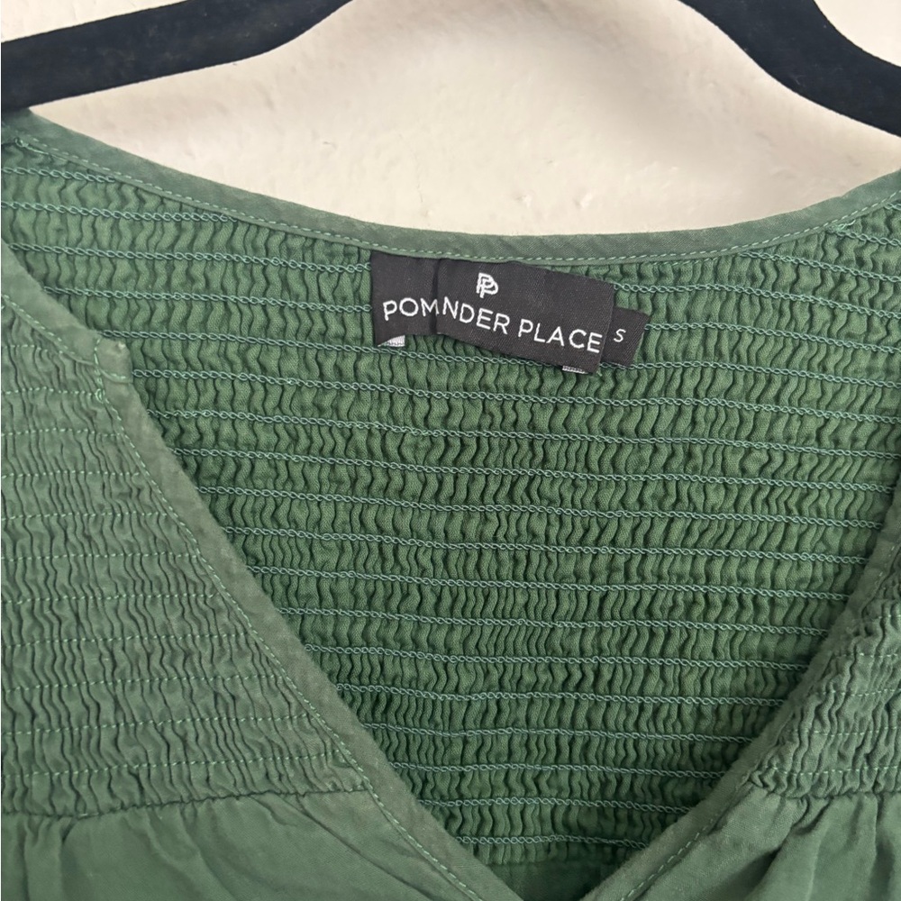 Pomander Place‎ Ceci Smocked Tiered Long Sleeve Dress - small - jaguar green - Picture 3 of 7